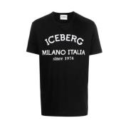 Zwart Logo Print Crew Neck T-shirt Iceberg , Black , Heren