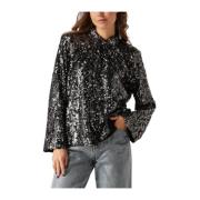 Zwarte Pailletten Blouse voor Vrouwen Gestuz , Black , Dames