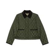 Groene Gewatteerde Jas met Corduroy Kraag Burberry , Green , Dames