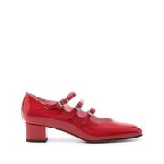 Rode Kalfsleren Almond Toe Gespschoenen Carel , Red , Dames