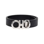 Geëmbosseerde Gancini Zwarte Leren Riem Salvatore Ferragamo , Black , ...