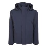 Blauwe Nylon Gewatteerde Hoodie Jas Woolrich , Blue , Heren