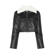 Zwarte Leren Shearling Jas Dolce & Gabbana , Black , Dames