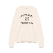 Beige Logo Print Crew Neck Sweater Sporty & Rich , Beige , Dames