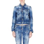 Vintage Denim Jack met Italiaanse Kraag Dsquared2 , Blue , Dames