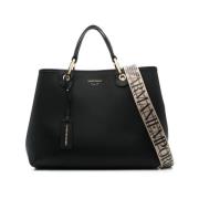 Zwart/Goud Logo-Print Tote Tas Emporio Armani , Black , Dames