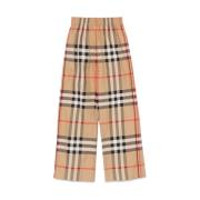 Vintage Check Wijde Broek Burberry , Beige , Dames