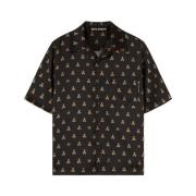 Satijnen Shirt met Beer Motief Palm Angels , Black , Heren