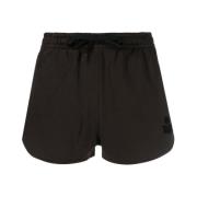 Logo Print Katoenen Mini Shorts Isabel Marant Étoile , Black , Dames