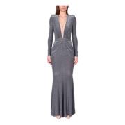 Zilveren Lurex Jersey Zeemeermin Jurk Elisabetta Franchi , Gray , Dame...