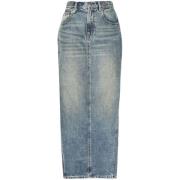 Blauwe denim rok met logo patch R13 , Blue , Dames