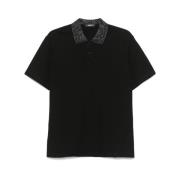 Zwarte Polo Sweater met Lurex-details Versace , Black , Heren