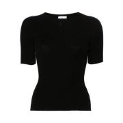 Zwarte Geribbelde Gebreide Mock Neck Sweater Courrèges , Black , Dames