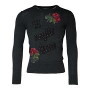 Grijze Wol Crew Neck Pullover Sweater Dolce & Gabbana , Gray , Heren