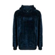 Navy Blauwe Velours Hoodie met Geborduurd Logo Ripndip , Blue , Heren