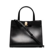 Zwarte leren Vara schoudertas Salvatore Ferragamo , Black , Dames