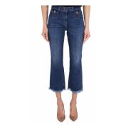 Blauwe Cropped Flare Jeans Met Franje Zoom Elisabetta Franchi , Blue ,...