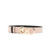 Omkeerbare Gancini Gesp Leren Riem Salvatore Ferragamo , Beige , Dames