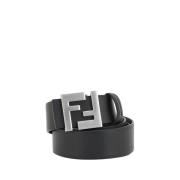 Leren Riem met Verstelbare Gesp Fendi , Black , Heren