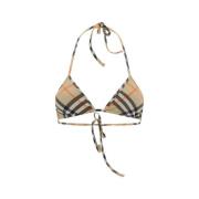 Geruite Bikini Top Burberry , Beige , Dames