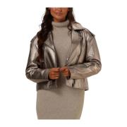 Metallic Leren Jas voor Vrouwen Ibana , Gray , Dames