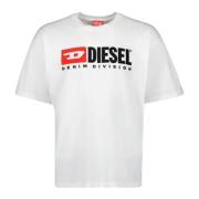 Witte Katoenen T-shirt met Ronde Hals Diesel , White , Heren