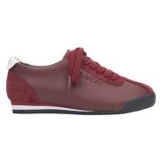 Bourgondische Sneakers voor Dames gemaakt van Echt Leer en Velours Est...