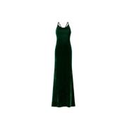 Velvet Maxi Jurk met Leren Bandjes Roberto Cavalli , Green , Dames