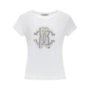 Monogram Mirror Snake T-shirt Crew Neck Roberto Cavalli , White , Dame...