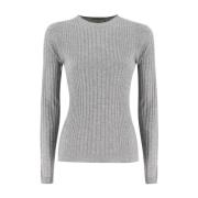 Ribgebreide Ronde Hals Sweater Peserico , Gray , Dames