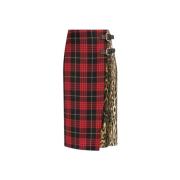 Tartan Ocelot-Print Rok Hoge Taille Roberto Cavalli , Multicolor , Dam...