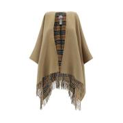 Merinowollen cape met ruitvoering Burberry , Beige , Dames