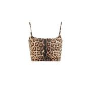 Jaguar-Print Crop Top Bodycon Fit Roberto Cavalli , Brown , Dames