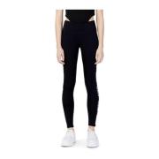 Zwarte Katoenmix Leggings Elastische Tailleband Guess , Black , Dames