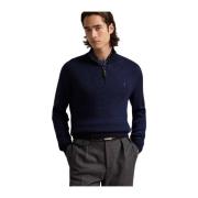 Blauwe Wasbare Wollen Quarter-Zip Sweater Ralph Lauren , Blue , Heren