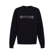 Sweatshirt met logo en studs Roberto Cavalli , Black , Heren