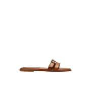 Leren slippers met logo Dsquared2 , Brown , Dames