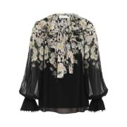 Bloemen Frill Blouse met Kralen Trim Zimmermann , Multicolor , Dames