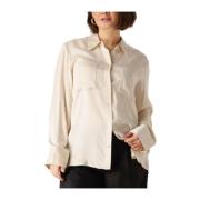 Witte Zijden Shirt, Veelzijdig en Elegant Gestuz , Beige , Dames