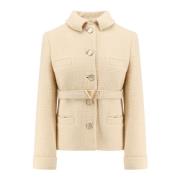 Wollen Blazer met Leren Riem Valentino , Beige , Dames