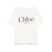 Logo Print T-Shirt Wit Korte Mouw Chloé , White , Dames