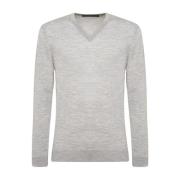 Lichtgrijze Wol V-hals Trui Kiton , Gray , Heren