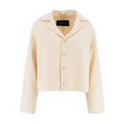 Zachte Wol Cropped Jas met Revers Fabiana Filippi , White , Dames