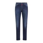 Blauwe Slim Fit Katoenen Jeans Kiton , Blue , Heren