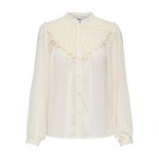 Leven Dobby Top Lange Mouw Only , Beige , Dames