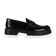 Metalen Logo Leren Loafers Tory Burch , Black , Dames