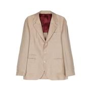 Beige Linnen Blend Blazer met Dart Detailering Brunello Cucinelli , Be...