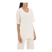 Oversized T-shirt van katoen met micro-geribbelde ronde hals Lemaire ,...