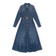 Blauwe Denim Maxi Jurk met Kraag Ganni , Blue , Dames