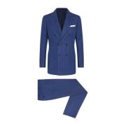 Pinstripe Double-Breasted Kasjmier Linnen Pak Kiton , Blue , Heren